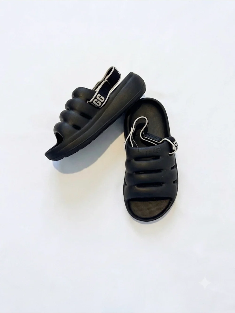 UGG Kids Black Puffer Slide Sandals with Branded Heel Strap